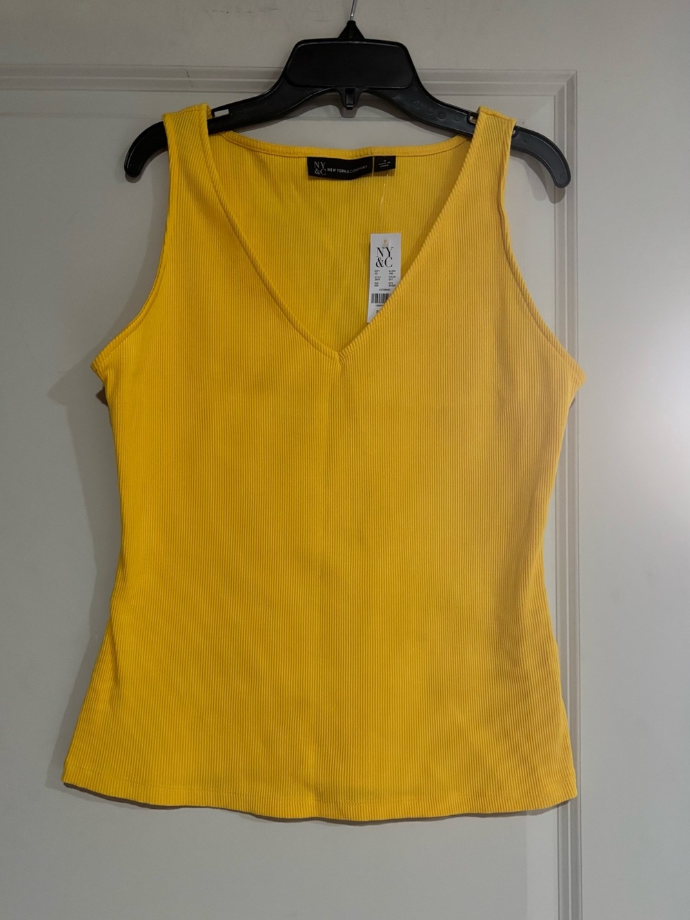 New York & Company Bright Yellow Ribbed V-Neck Tank